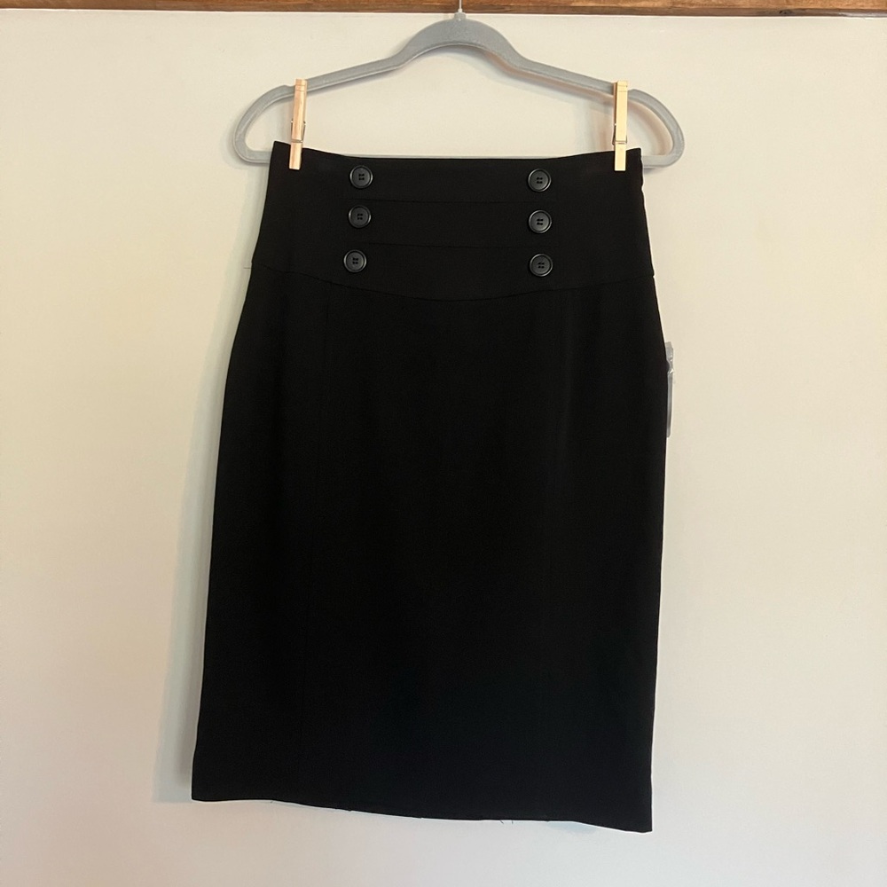 Black High-Waist Button Detail Pencil Skirt